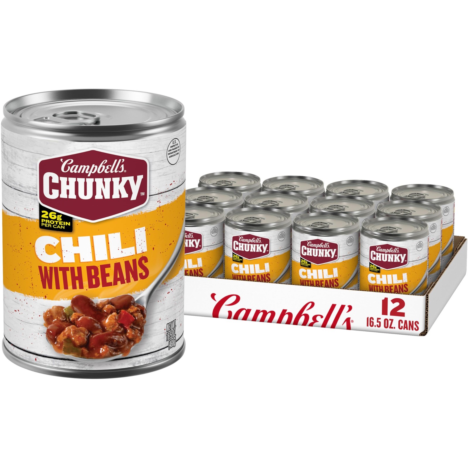 Chunky Chili With Beans, 16.5 oz Can – 12 Pack for Hearty Meals
