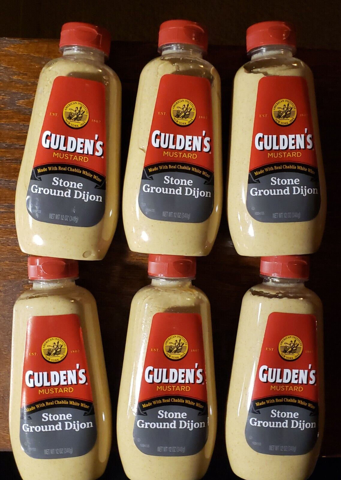 Qty 6 Bottles – GULDENS Mustard – STONE GROUND DIJON – 12 oz each – Best 4/2025