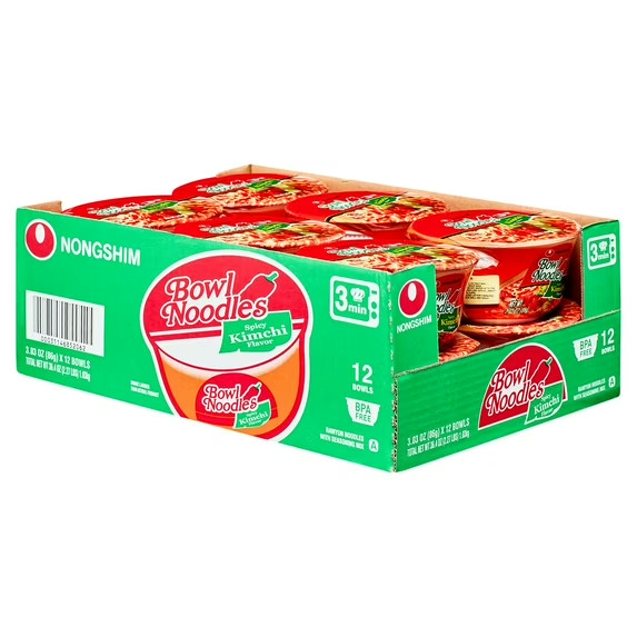 Nongshim Bowl Noodle Spicy Kimchi Ramyun Ramen Noodle Soup Bowl, 3.03oz X 12 Cou