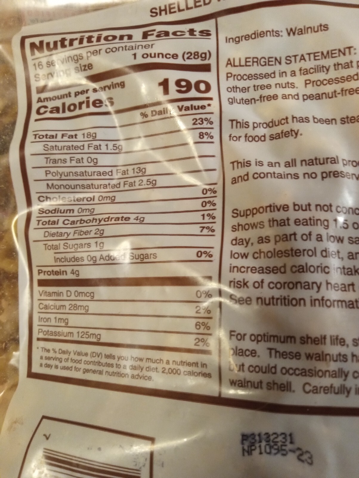 One Bag Of California Shelled Walnuts 16 oz. Bag