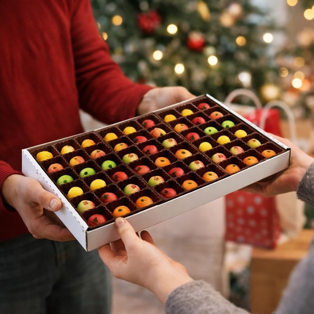 54 Piece Assorted Fruit Box with Kosher Marzipan Treats – 25 oz Total Weight