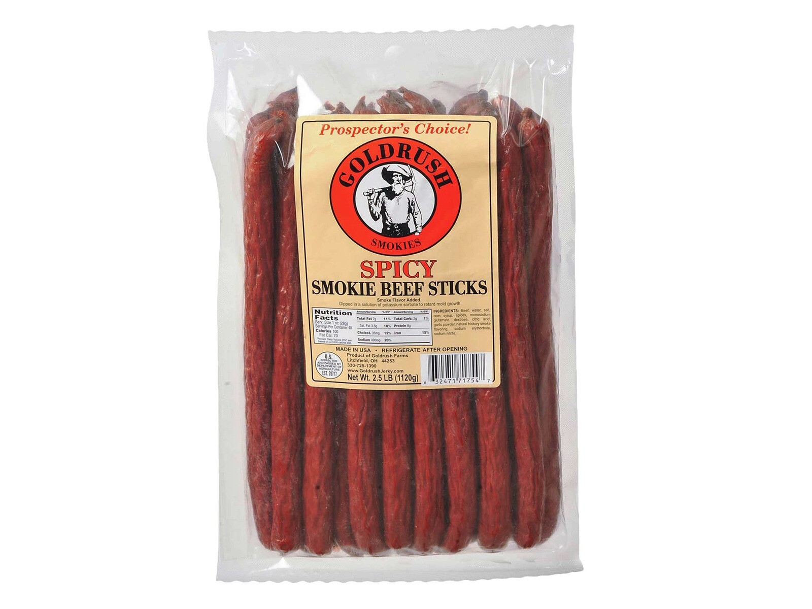 Gold Rush 2.5 LB Spicy Beef Smoked Sticks (1) 30 Count Pack Free Shipping