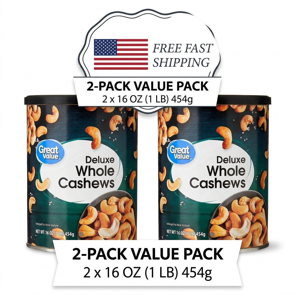 ( 2 PACK ) Great Value Deluxe Whole Cashews, Salted, 16 oz