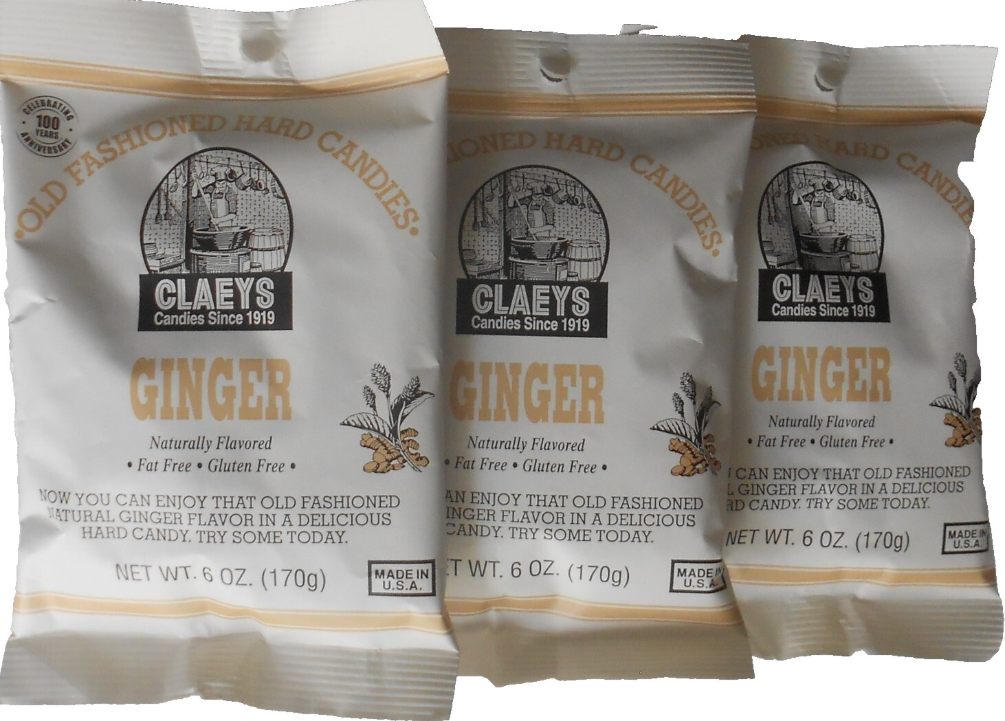 Claeys Old Fashioned Ginger Flavor Hard Candy 1 lot 3 – 6oz Bags (170 g)
