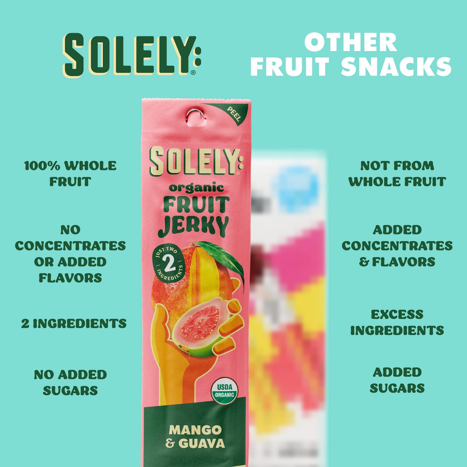 SOLELY – Organic Mango Guava Fruit Jerky – 12 Individually Wrapped Strips 12-…