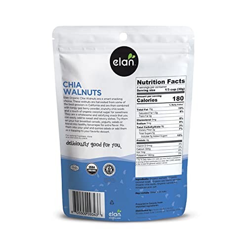 Elan Organic Chia Walnuts 4.5Oz Gluten Free Natural Snack With Goji Berry