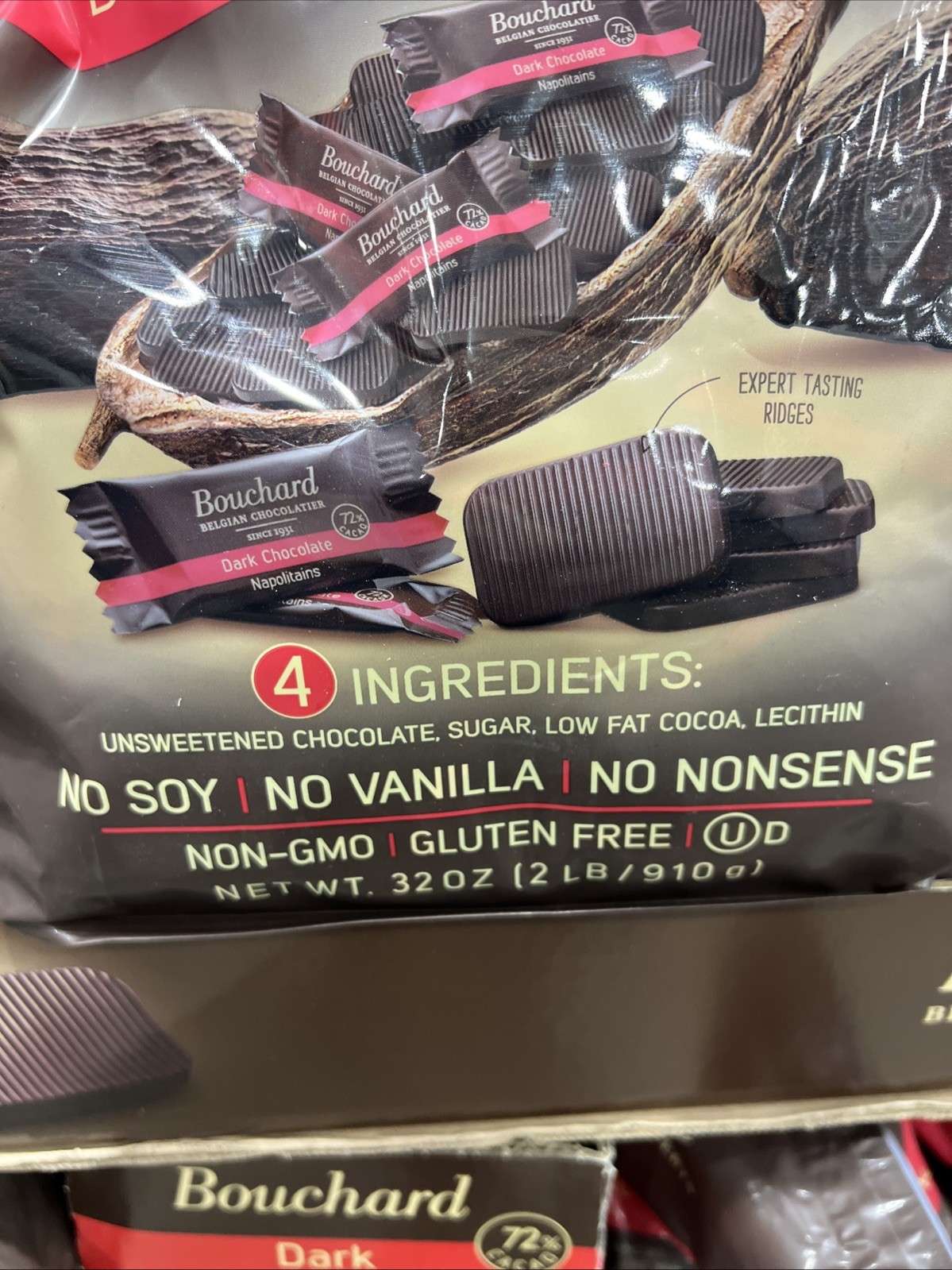 New Bouchard Belgian Dark Chocolate Gluten-Free 72% Cacao 32oz No soy or vanilla