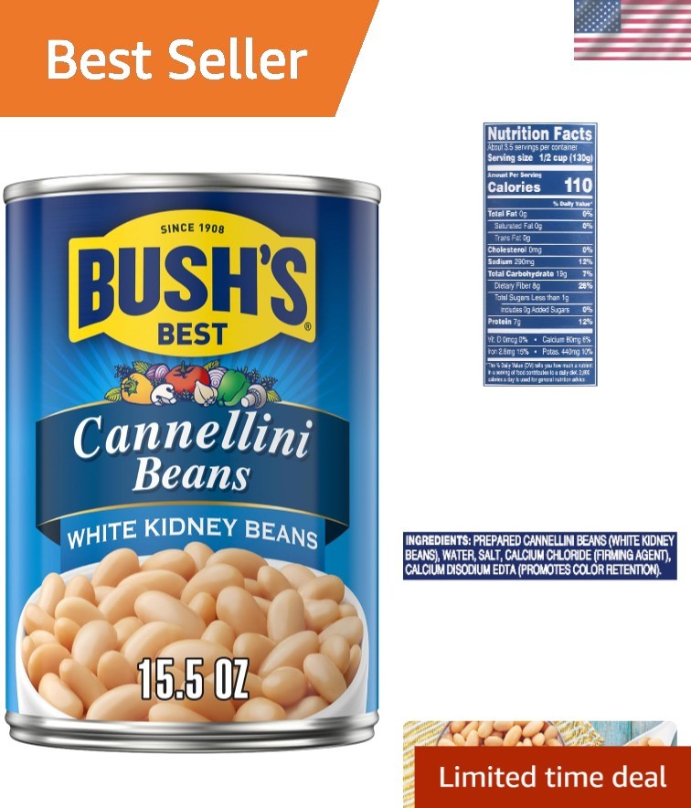Nutty Flavor Bush’s Cannellini Beans – Gluten Free & Fat Free in 15.5 oz Can