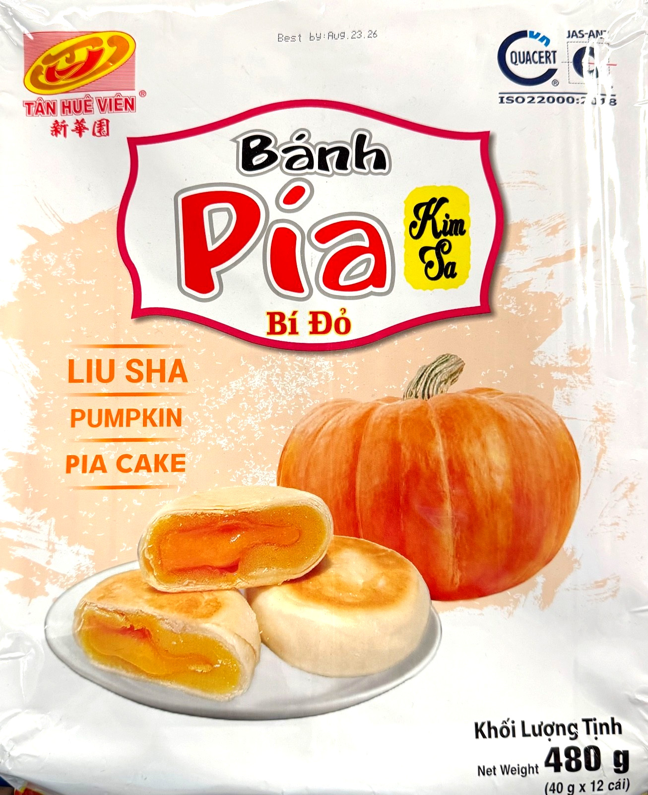 Tan Hue Vien Saigon Banh Pia Pumpkin Custard Liu Sha Pia Cake 480g Vietnam