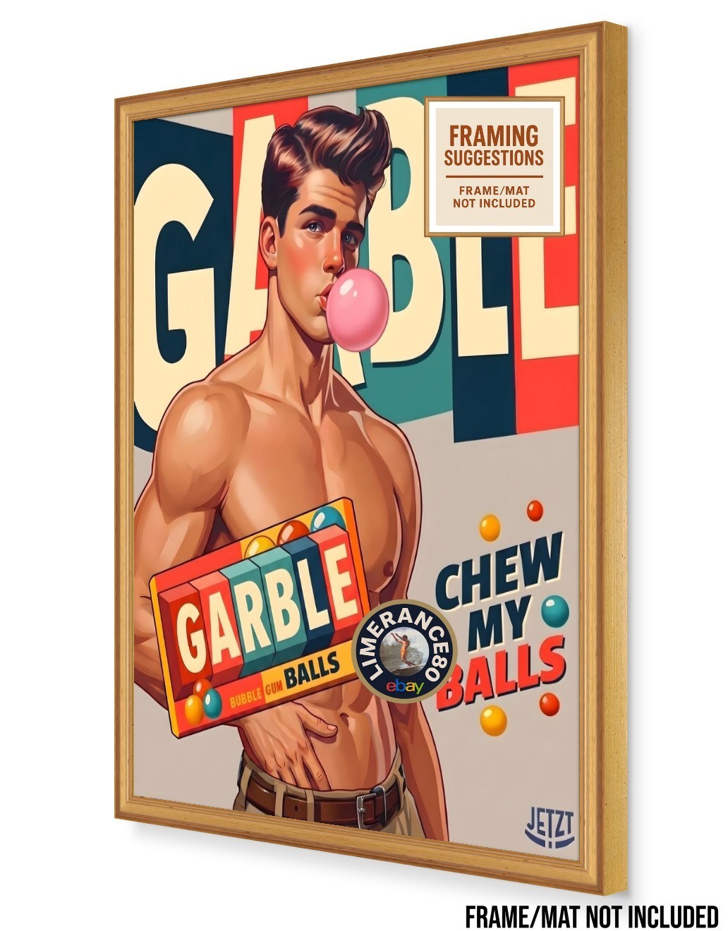 GARBLE Gum Balls, Men Retro ca. 1960 Vintage-Style Advertising Poster 16 x 20