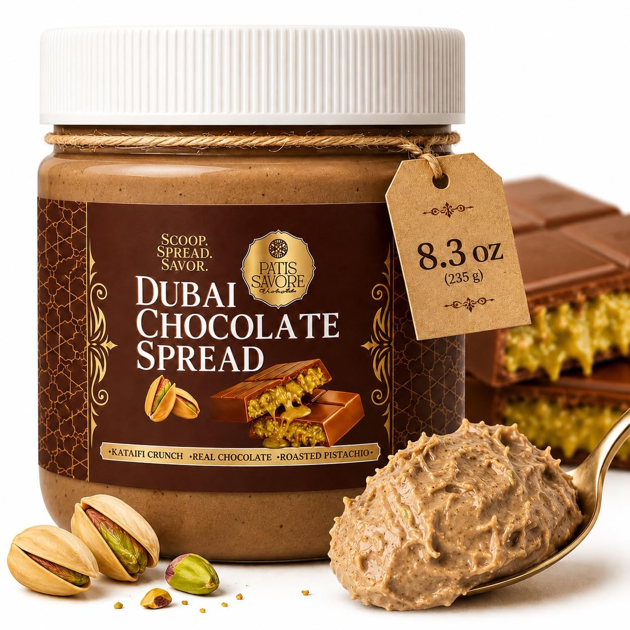 Dubai Chocolate Filling Kataifi Pistachio Cream Gourmet Spread 8.3 oz