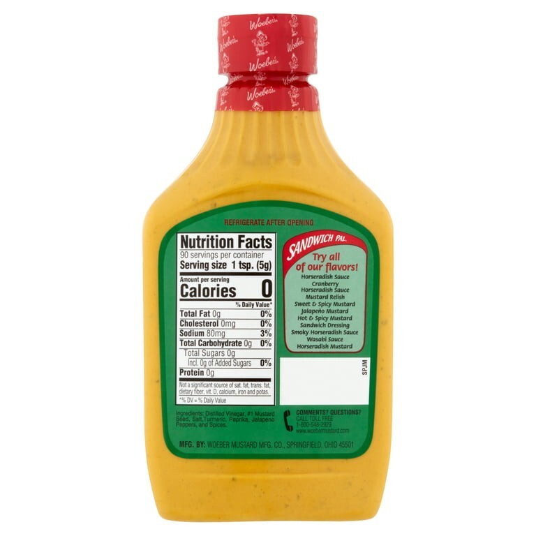 Woeber’s Sandwich Pal Jalapeno Mustard 16oz Bottle