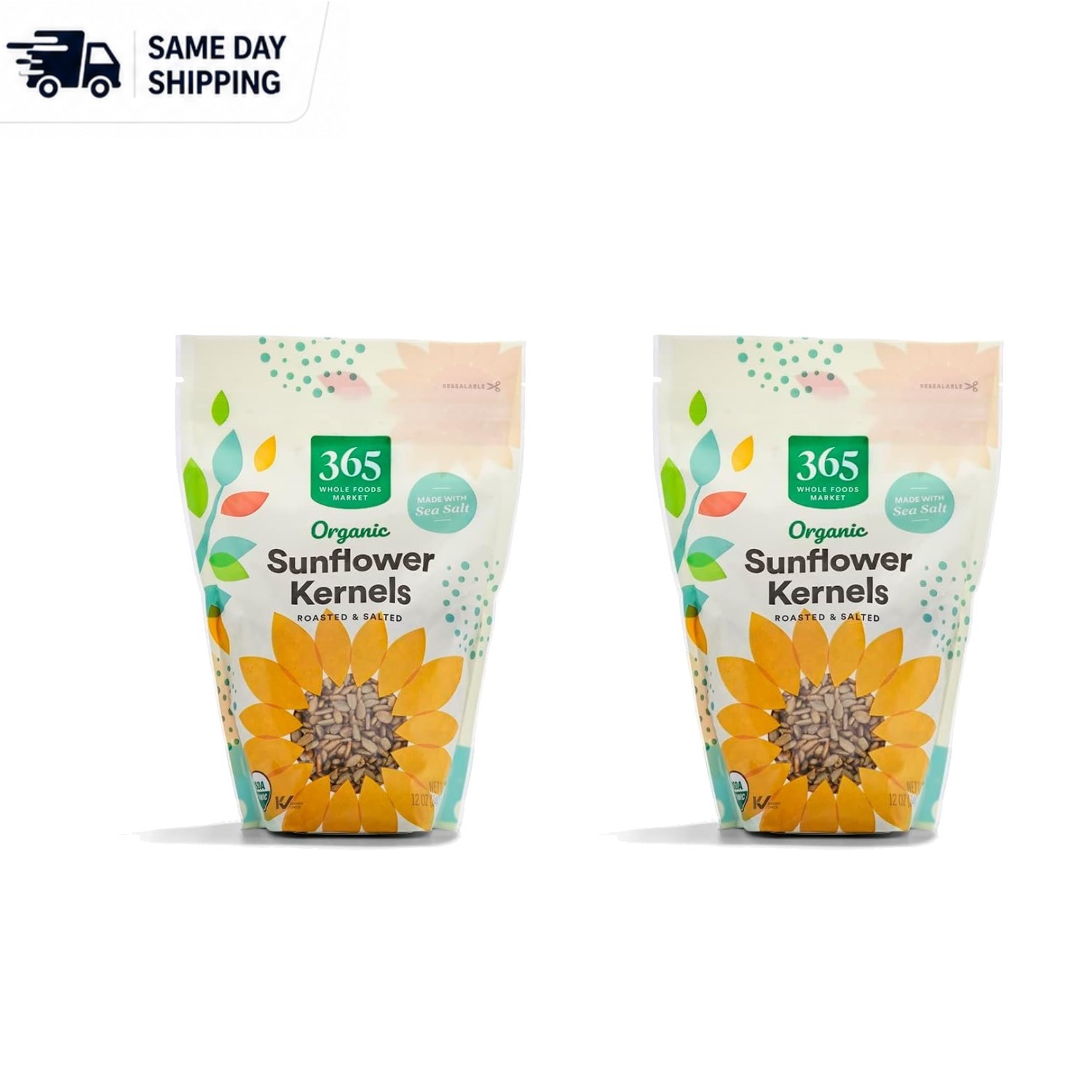 12oz Pack of 2 Organic Roasted Salted Sunflower Seeds – Perfect Healthy Snack