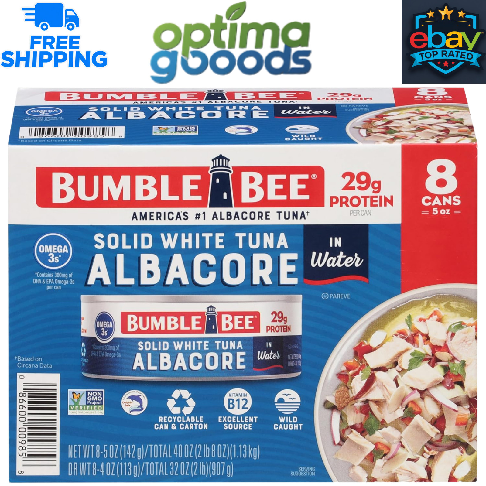 Bumble Bee Solid White Albacore Tuna in Water, 5 oz. (Pack of 8) Wild Caught