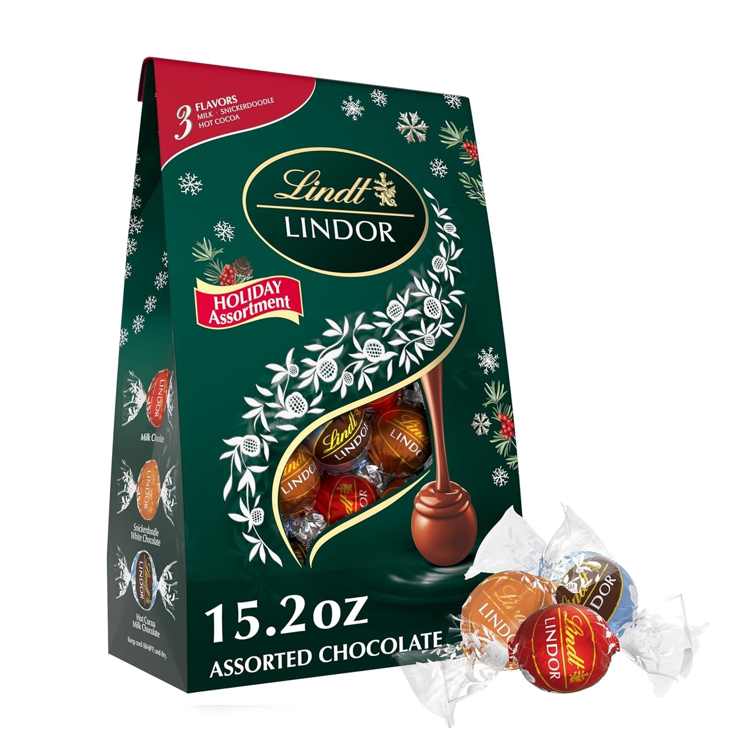 LINDOR Holiday Assorted Peppermint Chocolate Candy Truffles, 15.2 Oz. Bag