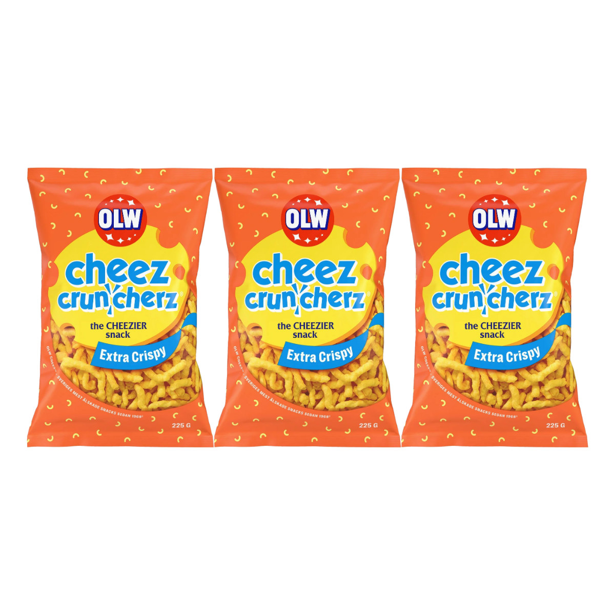 3x OLW Cheez Cruncherz Extra Crispy Cheese Snacks 225g