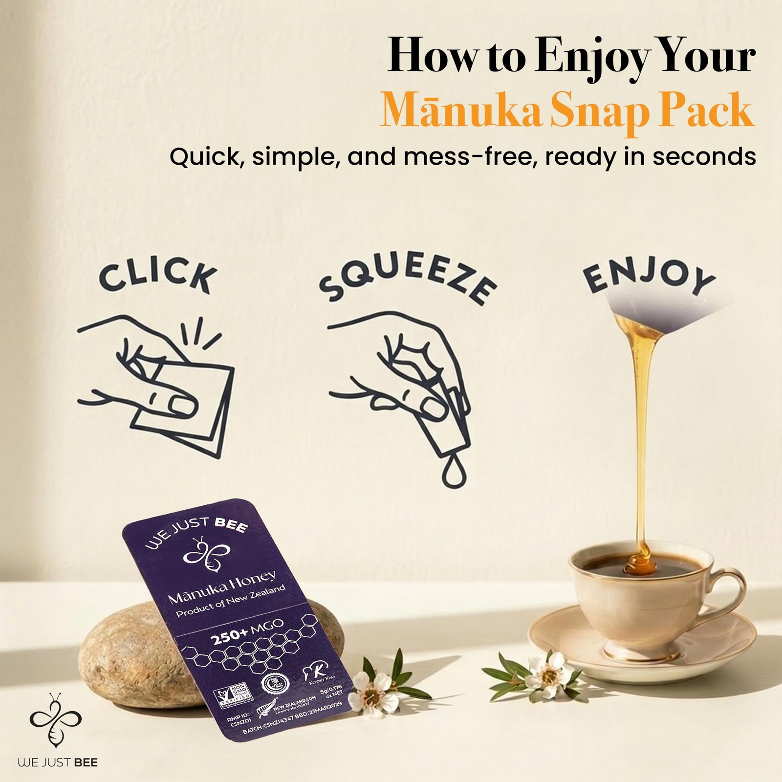 Manuka Honey Packets, 12 Single~Serve Sticks, New Zealand, Halal, Kosher