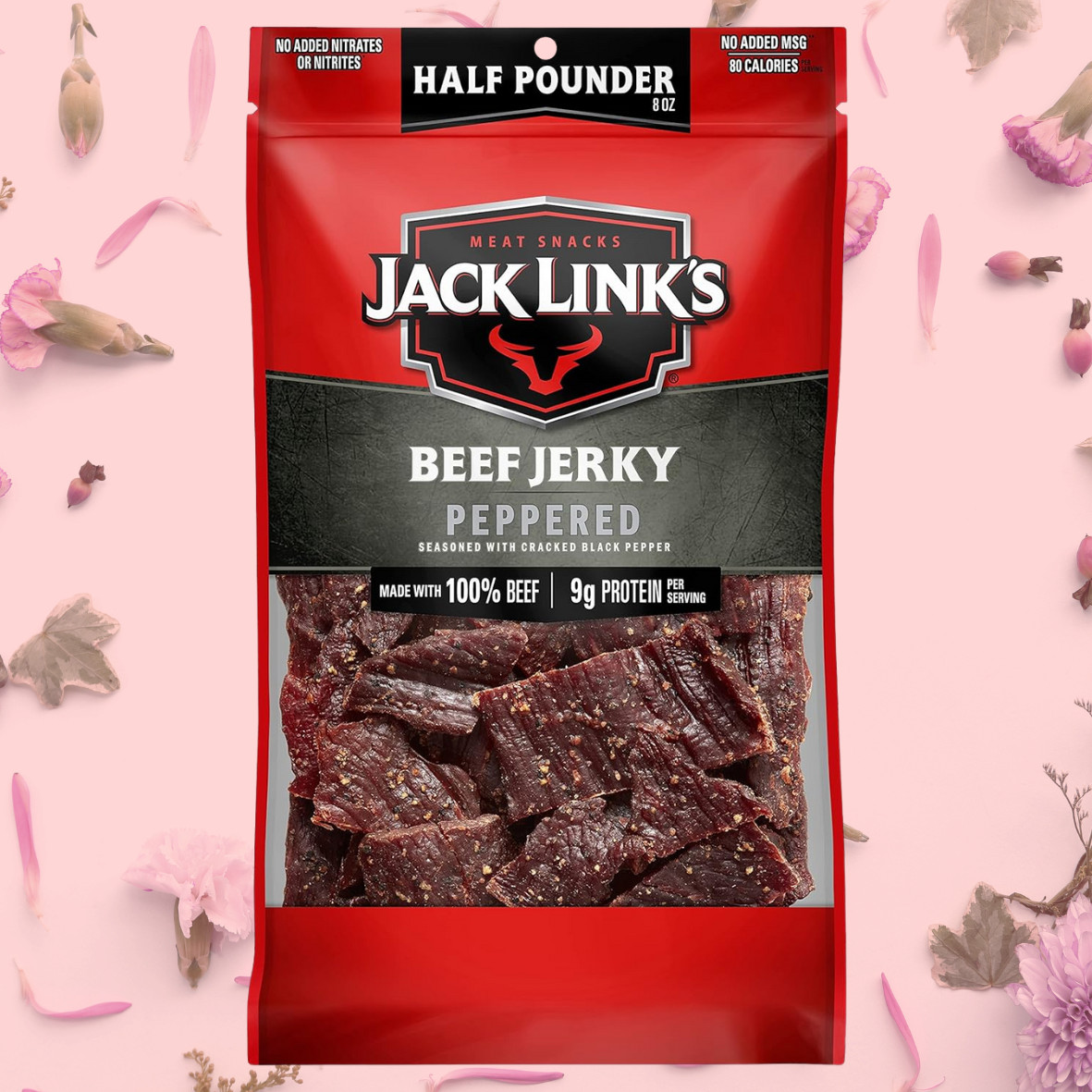 Jack Link’s Beef Jerky, Peppered, ½ Pounder Bag Flavorful Meat Snack no MSG