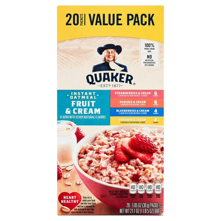 Quaker Instant oatmeal fruit & cream Variety Pack – 20 individual Packets…