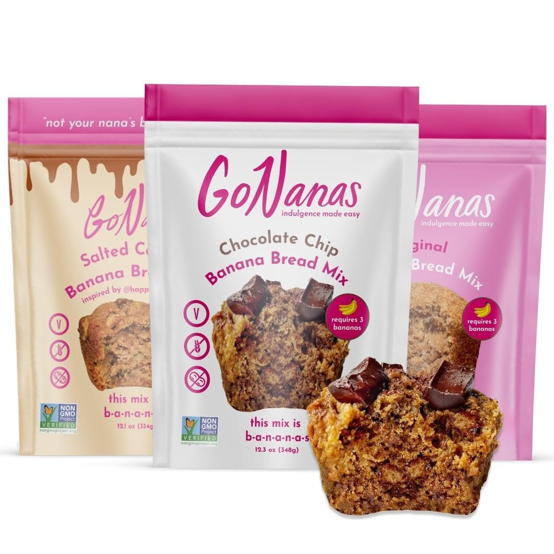 Gonanas Banana Bread Mix Variety Pack Vegan Gluten Free Healthy Snacks 3 Pack
