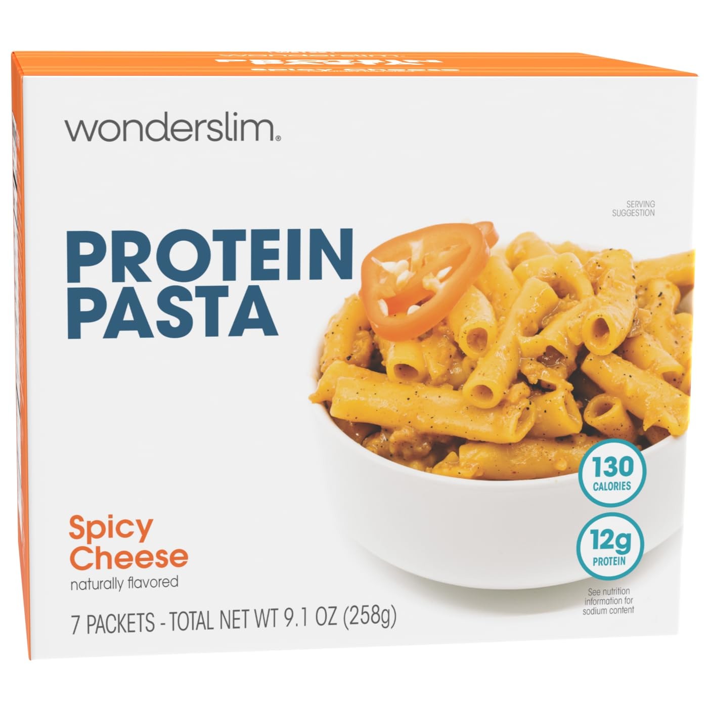 WonderSlim Protein Pasta, Spicy Cheese, 130 7 Count (Pack of 1), Cheese