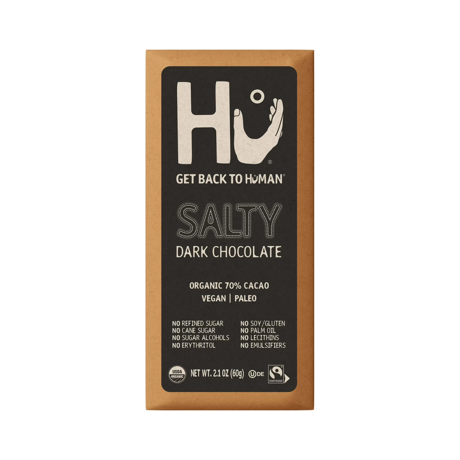 2 Pack Salty Dark Chocolate Bar, Organic 70% Cacao, Vegan & Paleo, 2.1 oz Bars