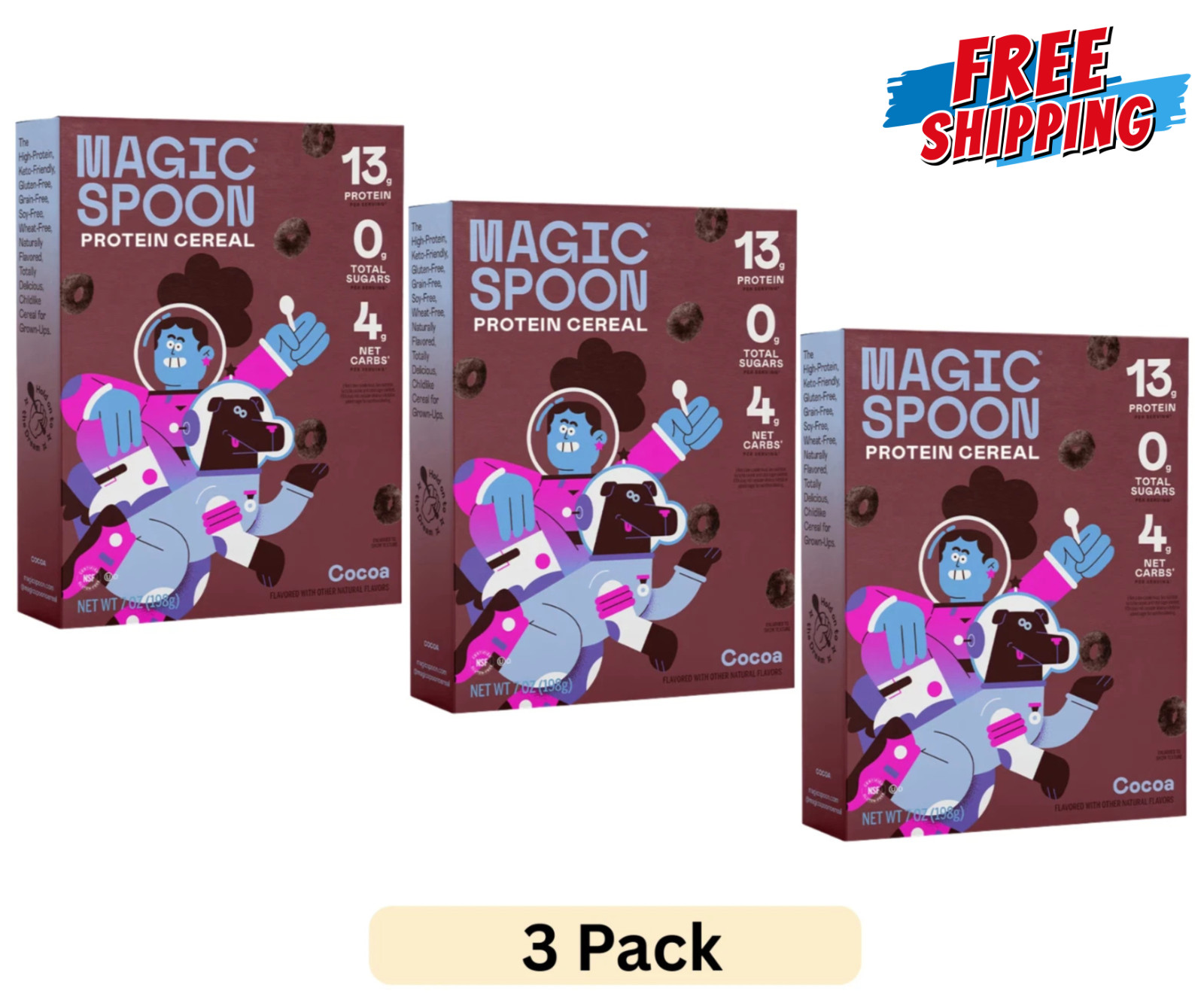 Magic Spoon Cocoa Grain-Free Breakfast Cereal, 7 oz Box (3 PACK) FREE SHIPPING