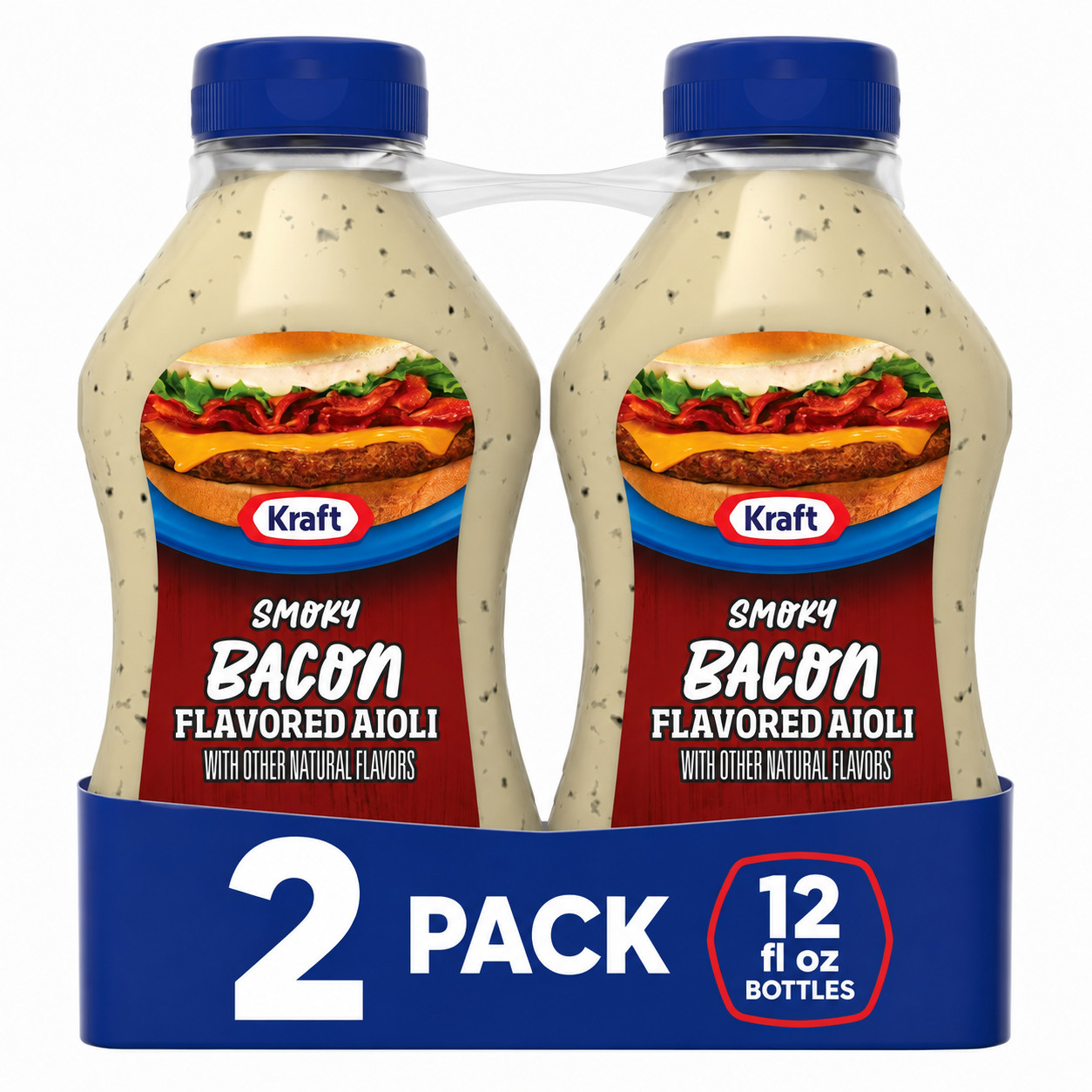 Pack of 2 Smoky Bacon Flavored Aioli Sauce, 12 fl oz each Bottles