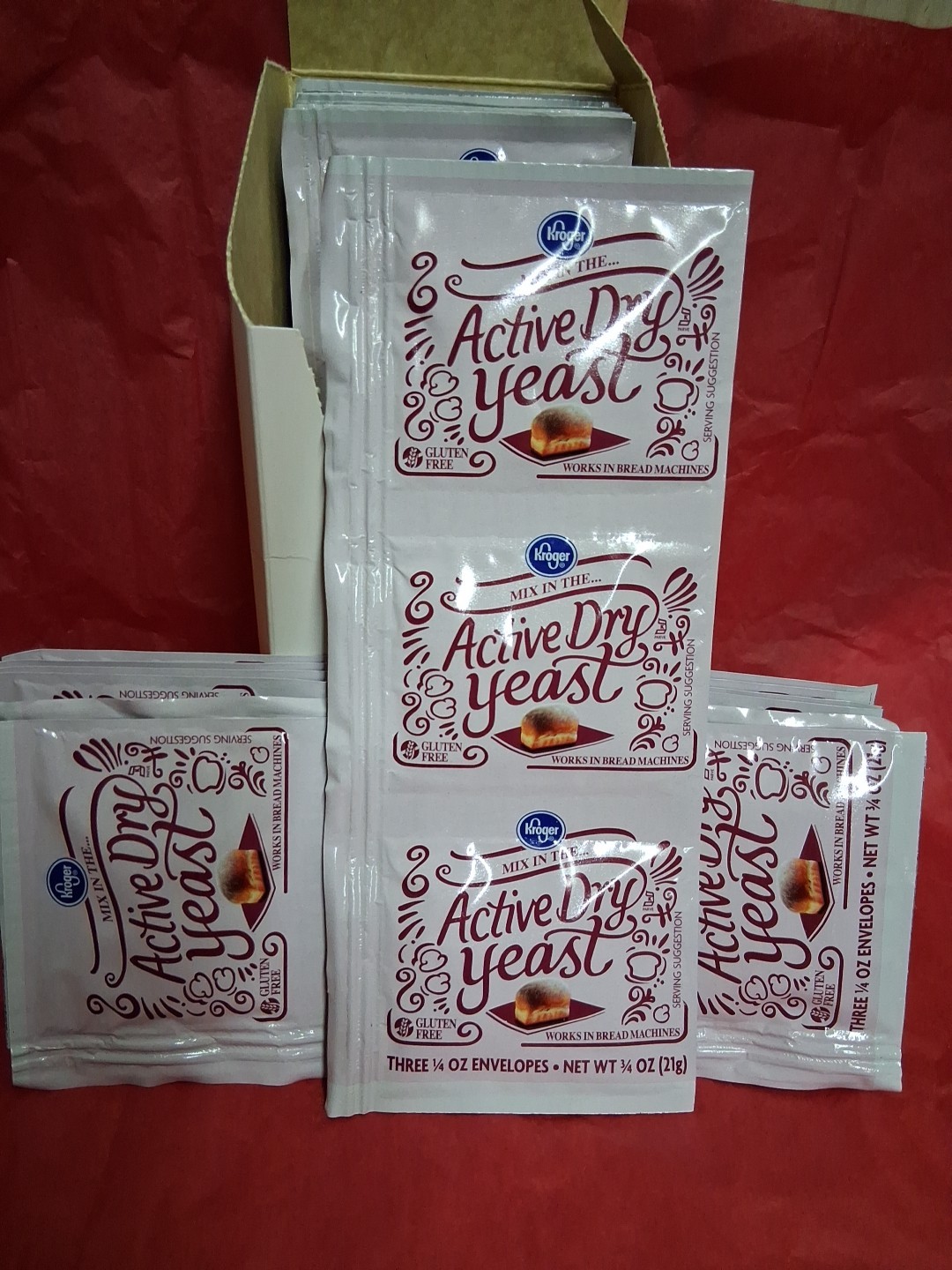 Kroger Active Dry Yeast 18 x 3 Strips, .25z (7g) Each Best By 10/2026, S/H Free