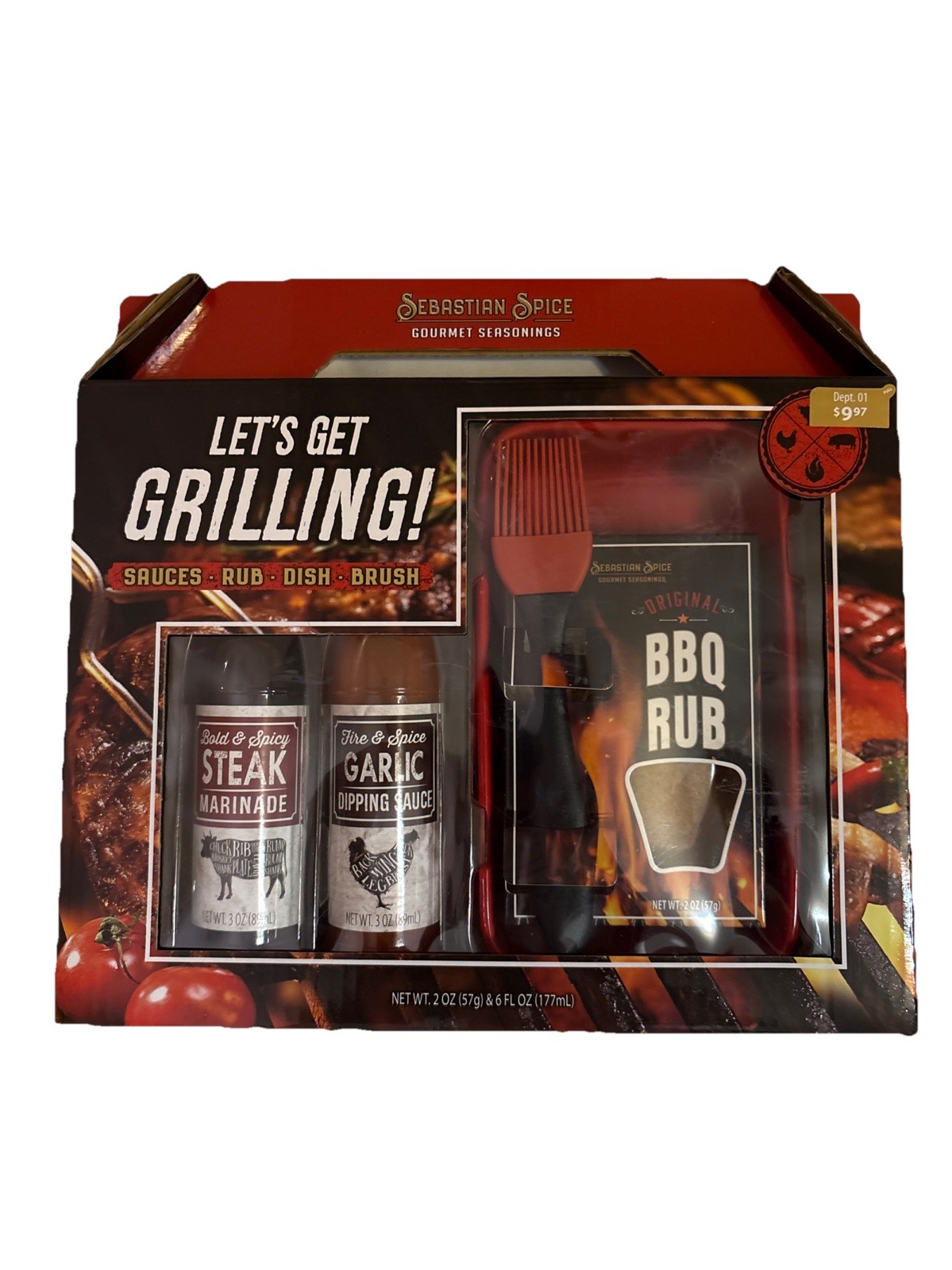 New Let’s Get Grilling Gift Dry Rub, Sauce, Brush, Mixing dish Super Bowl Gift