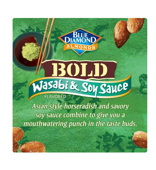 Blue Diamond Almonds, BOLD Flavored Wasabi & Soy Sauce Snack Nuts Perfect for Lu
