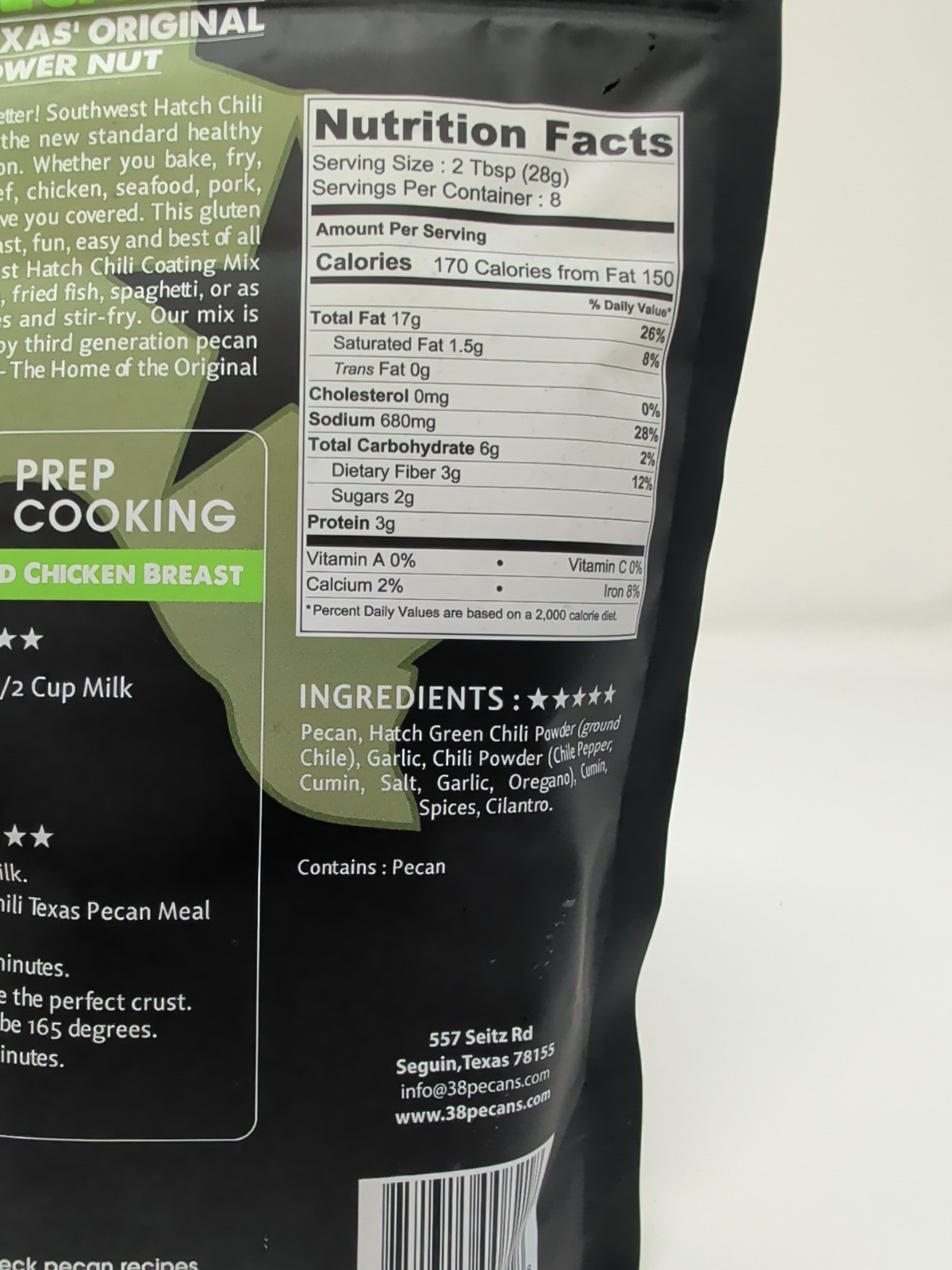 38 Pecans Texas Pecan Coating Mix Southwest Hatch Chili 8 Ounce Bag Paleo Keto