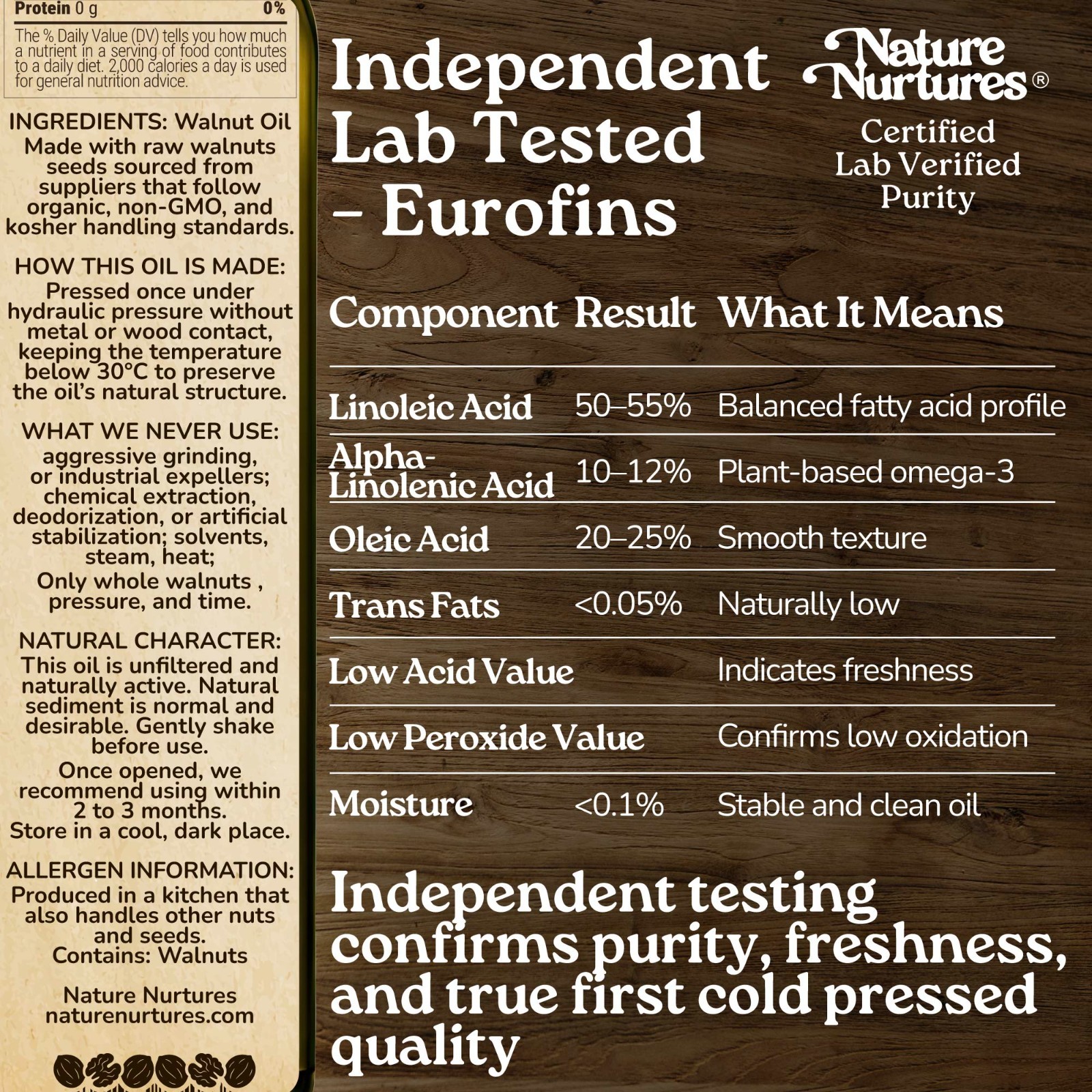 Walnut Oil for Cooking Raw Unrefined First Cold-Pressed Below 30C Made in USA