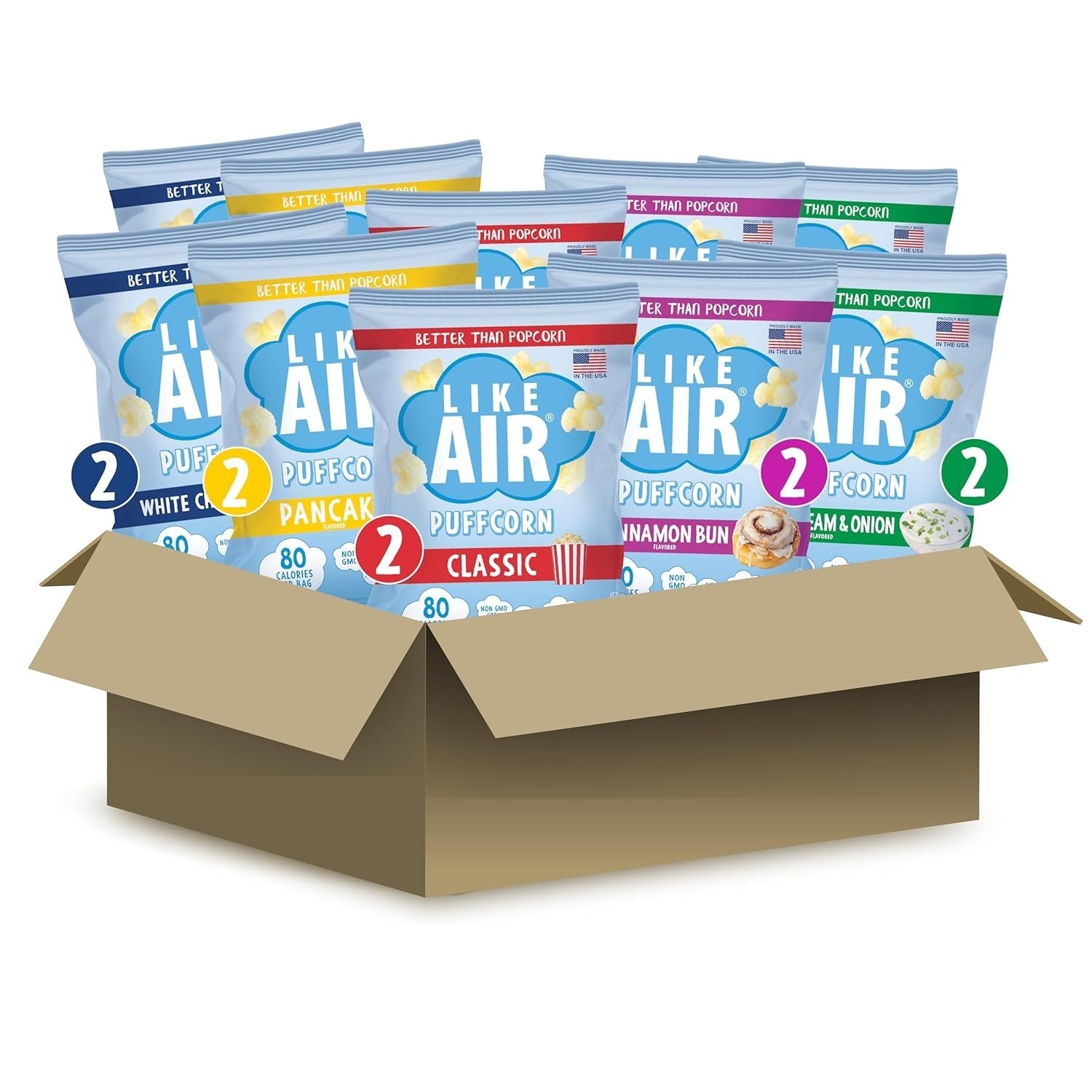 Like Air Puffcorn 5 Flavor Variety Pack (Pack of 10) – Snack Box, 50 Calories Pe