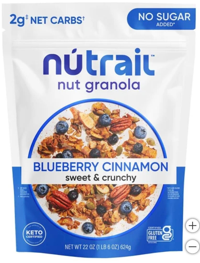 NuTrail Nut Granola Blueberry Cinnamon No Sugar Added 22 oz EXP 11/2025