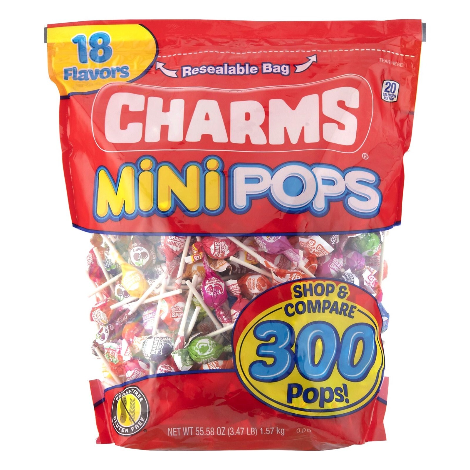 Charms Mini Pops Assorted Lollipops 300 Pops 3.47 lb Resealable Bag 18 Flavors
