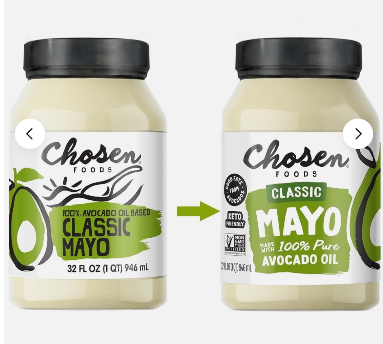 2x CHOSEN FOODS Classic 100% PURE AVOCADO OIL MAYO MAYONNAISE 32 oz