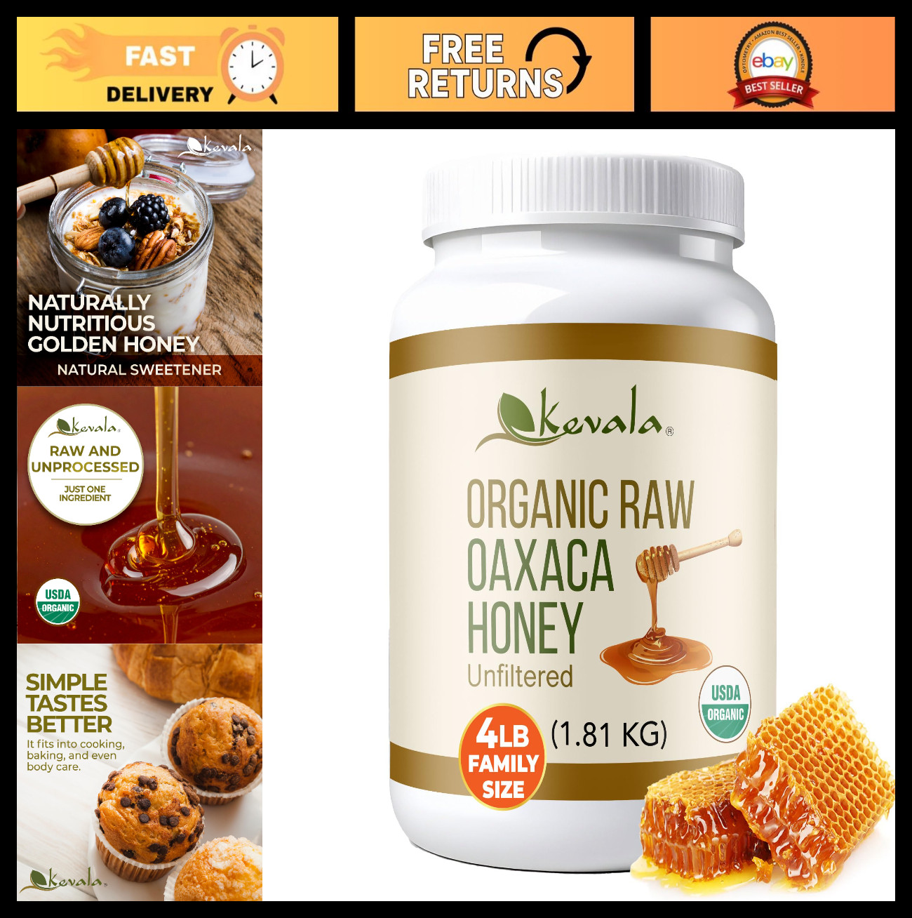 Organic Raw Oaxaca Honey – Nutritious Natural Sweetener, No Pesticides, 4 lb for