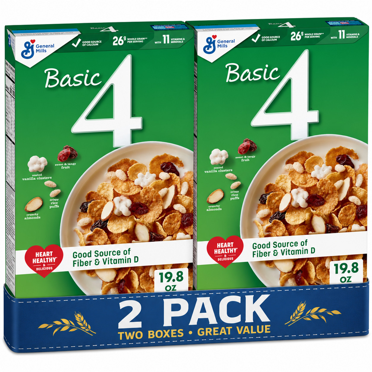 (Pack of 2)Basic 4 Heart Healthy cereal Fruit Nut Fiber With whole Grain 19.8oz.