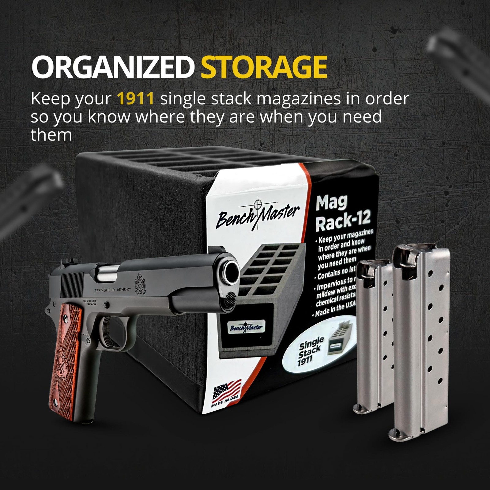 Benchmaster 1911 Single Stack 12-Unit Magazine Rack Gun Safe Organizer