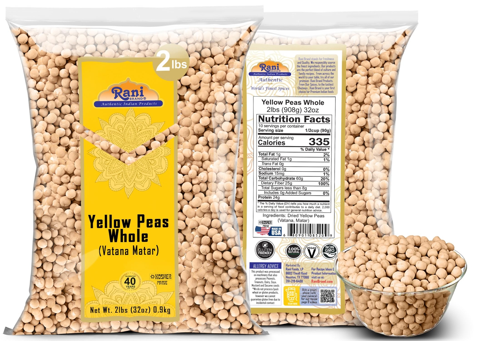 Rani Yellow Peas Whole, Dried (Vatana, Matar) 32oz (2lbs) 907g
