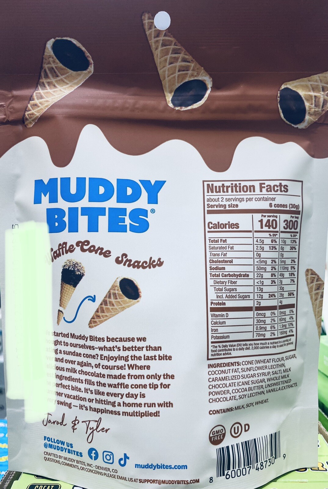 5x Muddy Bites MILK CHOCOLATE Waffle Cone Snacks 2.33 oz bag – 5 PACK