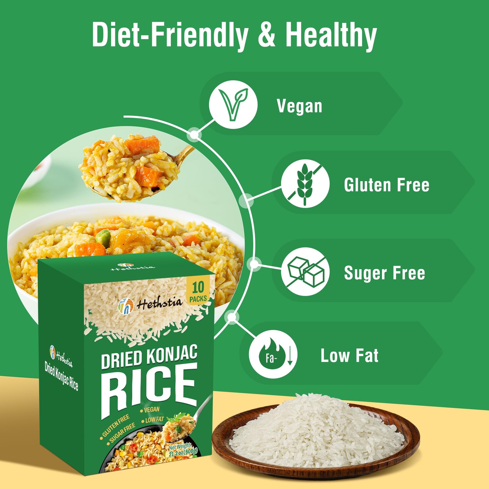 Dried Shirataki Rice, Vegan Konjac Dry Rice, Diet-Friendly Instant Healthy Me…