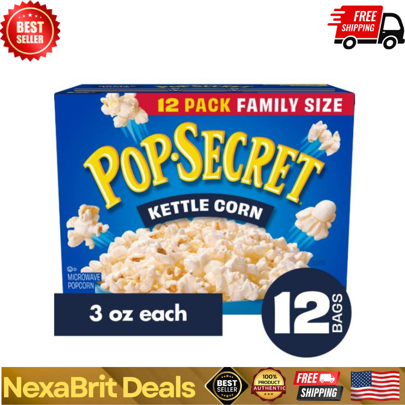 Pop Secret Popcorn, Kettle Corn Microwave Popcorn, 3 oz Sharing Bags, 12 Ct
