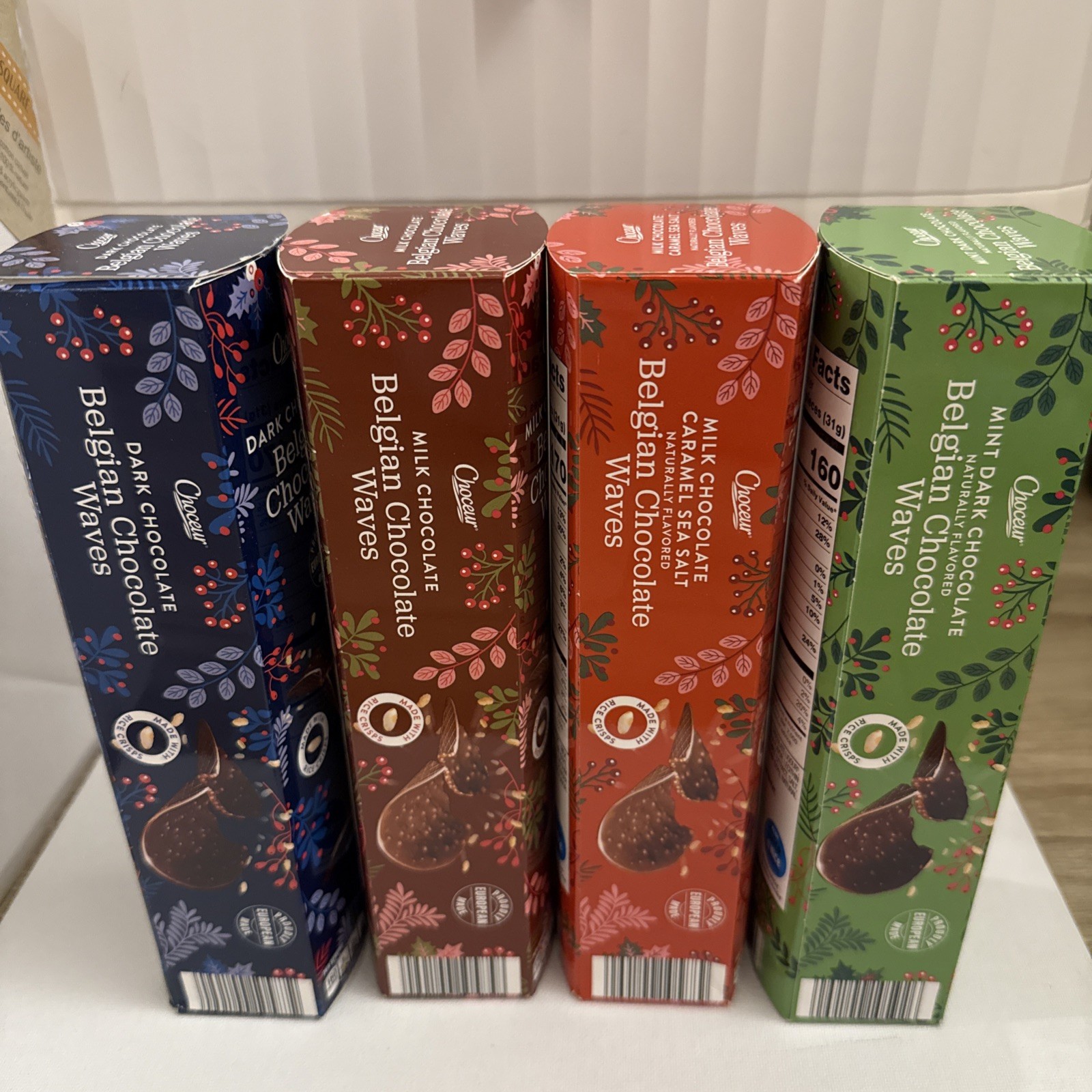 Choceur Belgian Chocolate Waves, Milk, Salted Caramel, Mint Dark, Dark (4 Rolls)
