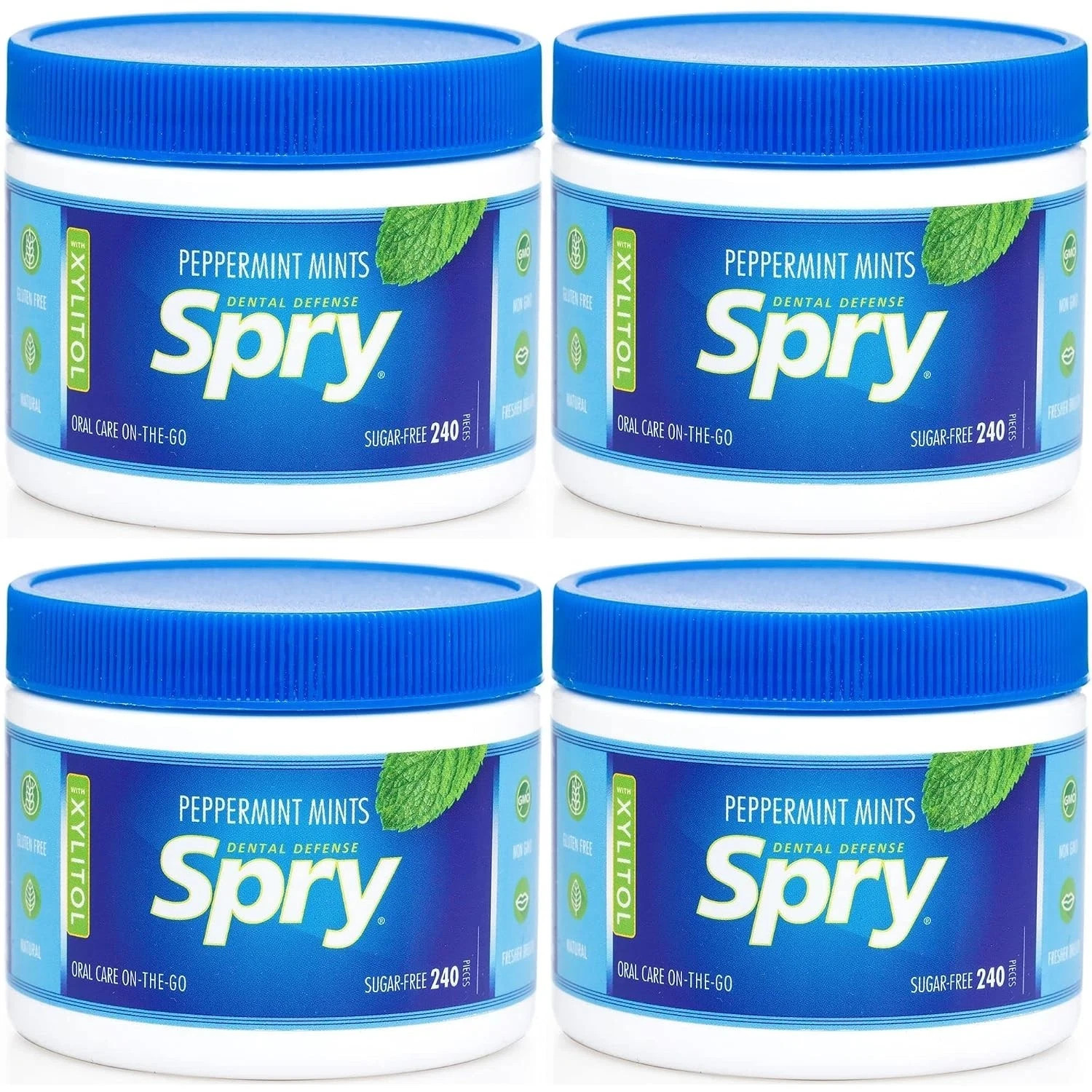 Spry Xylitol Mints Sugar-Free Peppermint 240 Count Each (Pack of 4)
