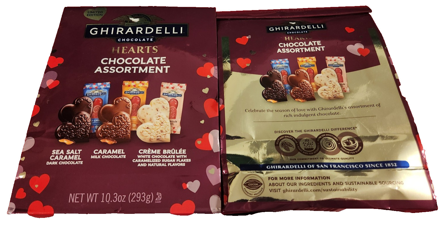 2x Ghirardelli Chocolate Assortment Hearts 10.3 oz Sea Salt Caramel Creme Brulee