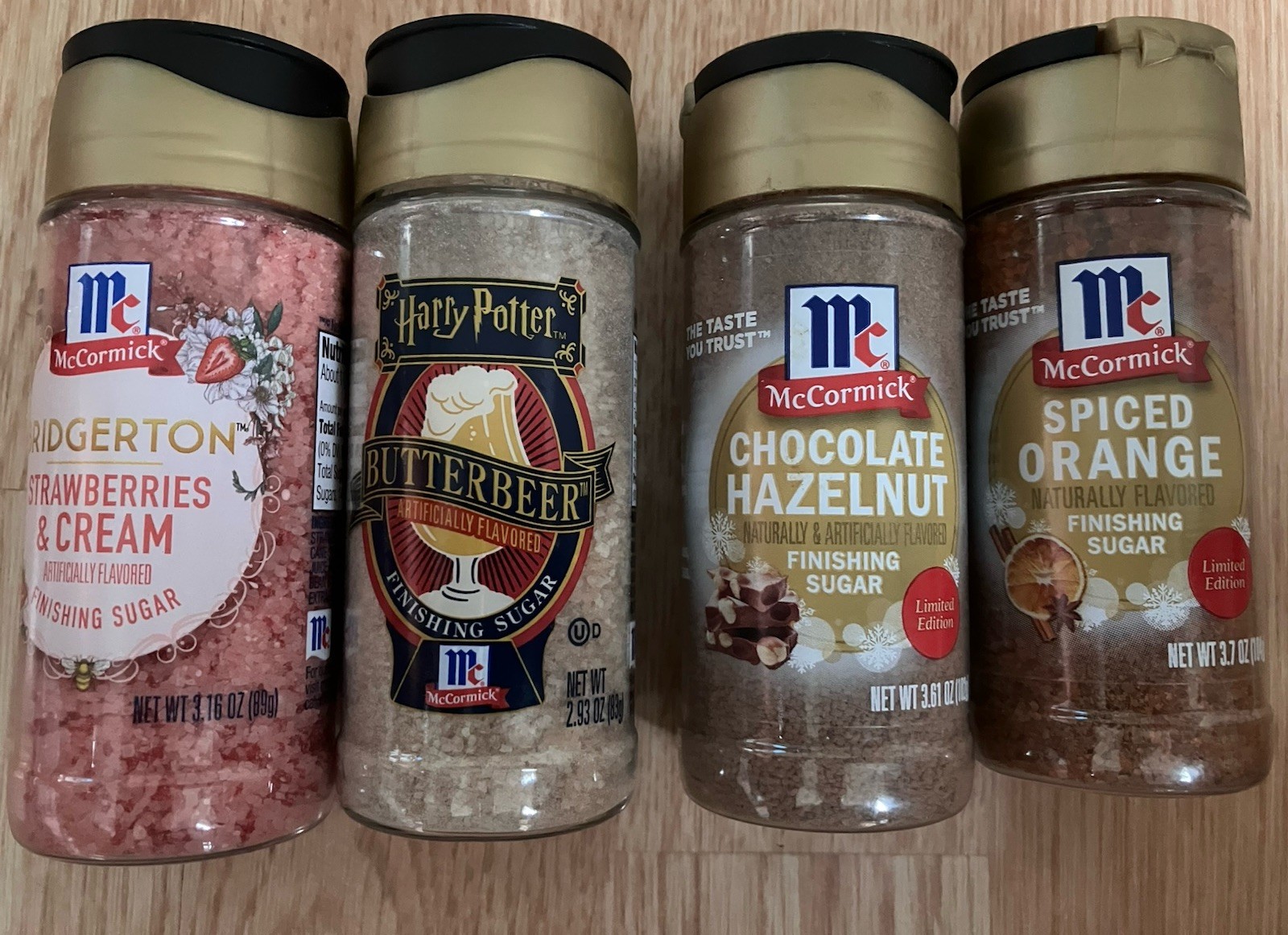 4-Pack McCormick Finishing Sugar Chocolate Hazelnut Strawberry ButterBeer Orange