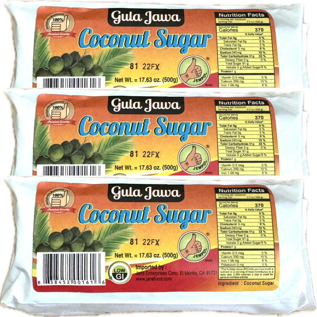 3 Pack Jempol Premium Palm Sugar Gula Jawa Coconut Sugar 17.6oz (500g) Indonesia