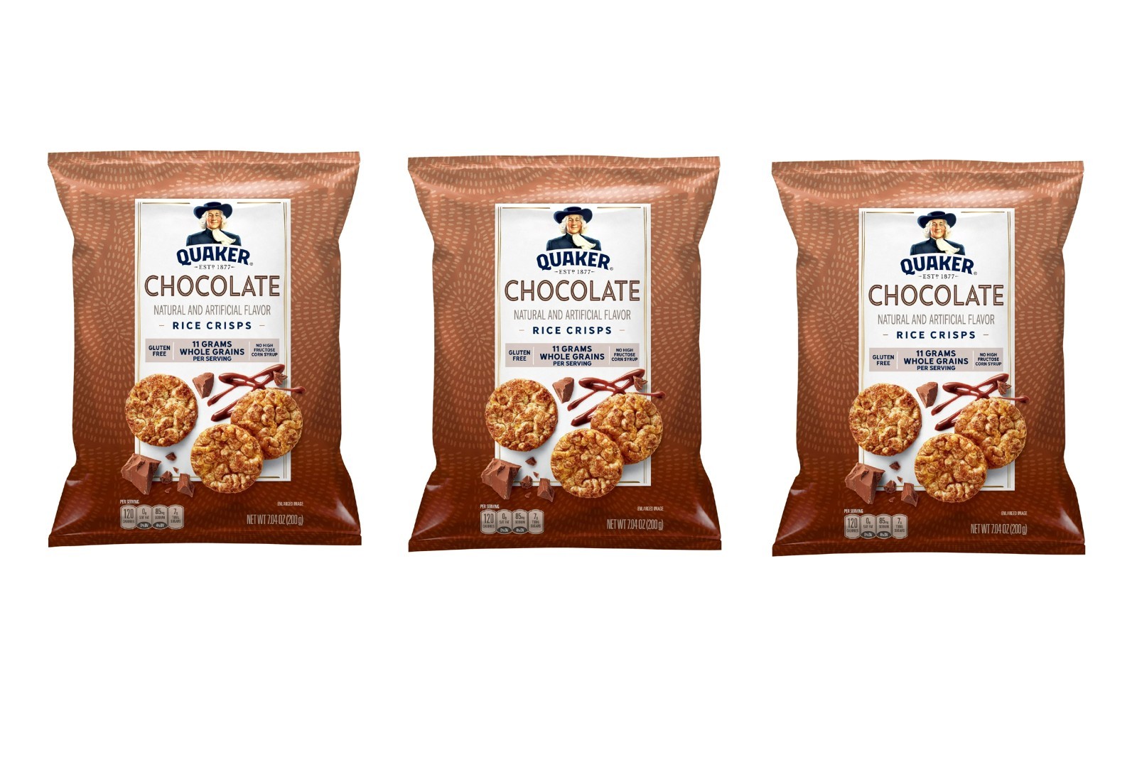 3 Pack Quaker Popped Chocolate Rice Crisps Cereal Size 7.04 oz Bags Gluten Free